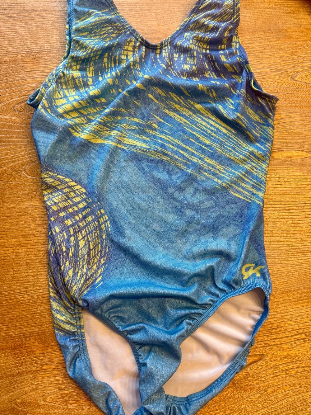 GK Blue and Yellow Patterned Athletic Leotard